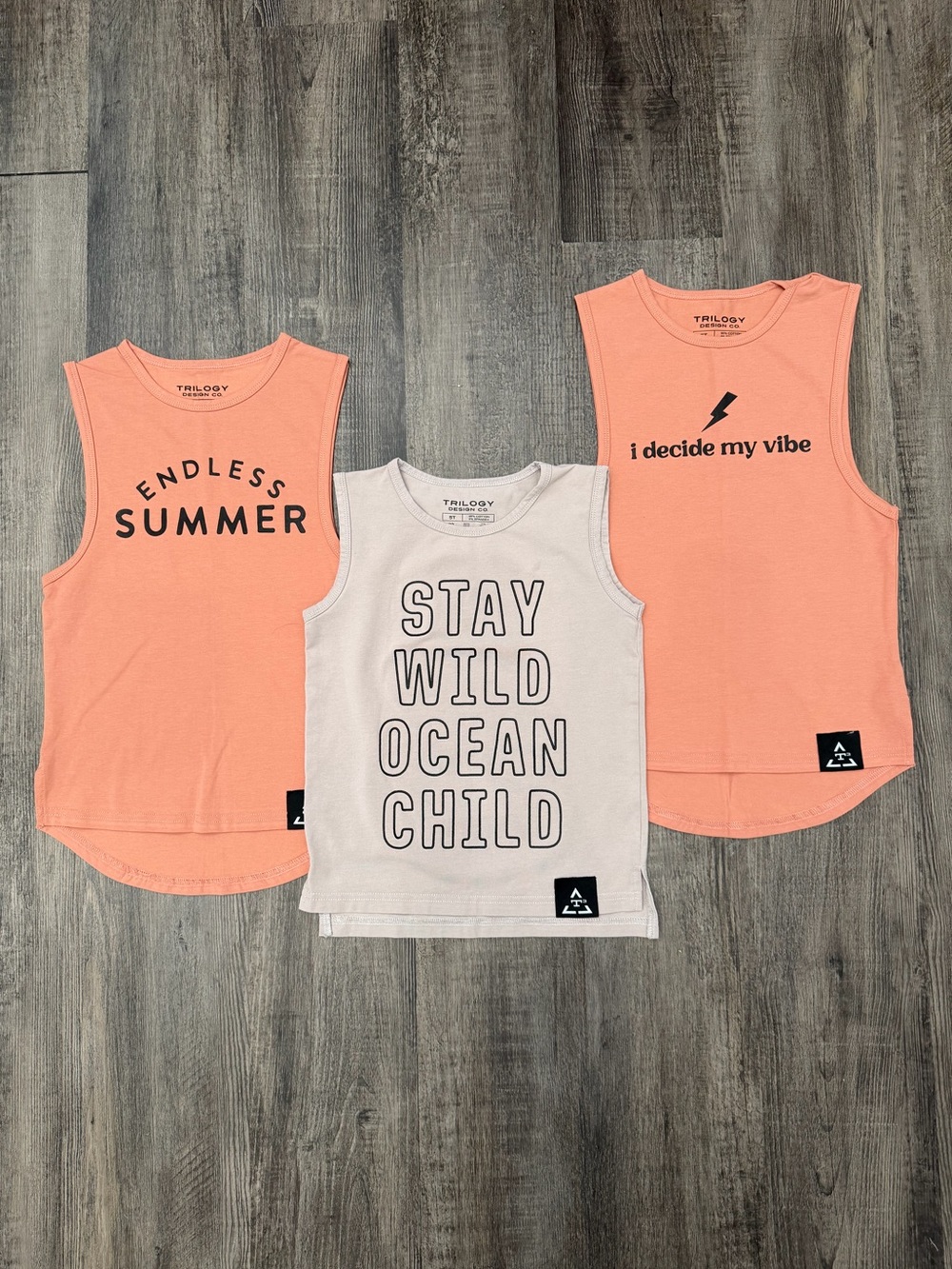 Kids' Graphic Tank Tops - Orange & Beige